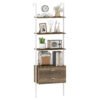 6-Tier Ladder Bookcase with 2 Drawers Wall-Mounted Bookshelf-Grey