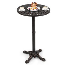 61 cm Patio Round Bar Table with Carved Texture-Bronze