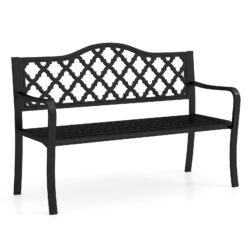 128CM Patio Bench Slatted Metal Garden Bench for 2-3 People-Black