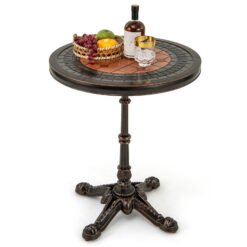 Round Patio Cast Aluminum Dining Table with Carved Texture-Bronze