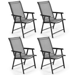 Set of 4 Folding Chairs in Fabric and Metal Garden Chairs-Grey