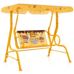 2-Seater Kids Patio Swing Chair with Adjustable Canopy and Safety Belt-Orange