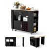 2-in-1 Kitchen Island Cart with Rubber Wood Top-Black