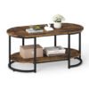 Marble Coffee Table with Open Storage Shelf-Rustic Brown