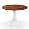 Wooden Dining Table with Round Tabletop and Curved Trestle Legs-Walnut & White