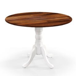 Wooden Dining Table with Round Tabletop and Curved Trestle Legs-Walnut & White