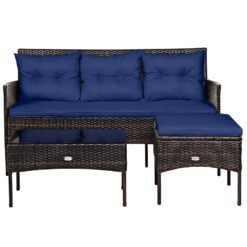 4 Seater Rattan Garden Furniture Set with Cushioned Sofa-Navy