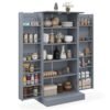 120cm Kitchen Pantry Cabinet with Doors and Adjustable Shelves-Grey