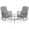 3 Piece Outdoor Rocking Chair Set with Cozy Cushions and Pillow-Grey