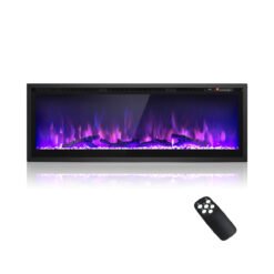 Linear Electric Fireplace with Log and Crystal Decor and Remote Contro-127 cm