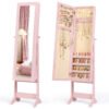 Mirrored Jewelry Armoire with Full-Length Mirror and 3 Tilting Angles-Pink