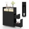 Slim Bathroom Storage Cabinet Movable with 2 Drawers and Baskets-Black