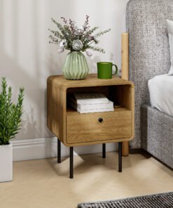 HOMCOM Bedside Table with Drawer and Open Shelf - Oak