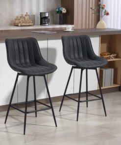 HOMCOM Set of 2 PU Leather Swivel Bar Stools - Black