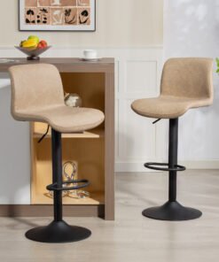 HOMCOM Bar Stools Set of 2, PU Leather Barstools with Backrest and Footrest for Kitchen, Counter, Breakfast Bar, Light Brown