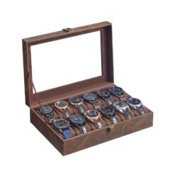 Watch Box with 12 Slots Removable Pillows Coffee Brown Synthetic Leather