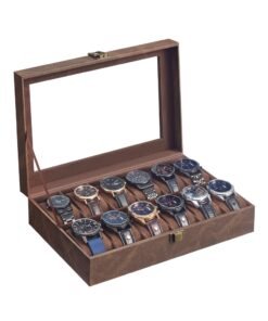 Watch Box with 12 Slots Removable Pillows Coffee Brown Synthetic Leather