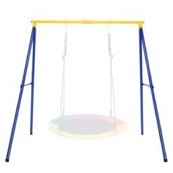 Saucer Swing Set with Metal Frame and Ground Nails for Garden Park-Blue & Yellow