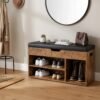 Entryway Storage Bench with Shelves, Cushioned Shoe Organiser, Hidden Compartment, Bedroom, Hallway, Brown