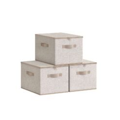 Set of 6 Foldable Storage Boxes with Lids and Handles, Non-Woven Clothes Organiser Baskets, 40 x 30 x 25 cm