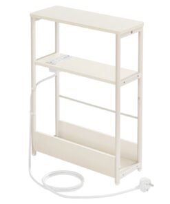 Slim End Table with Power Strip, 3-Tier Narrow Nightstand, for Living Room