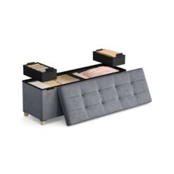 Storage Ottoman 38 x 110 x 40 cm 112 L Velvet Surface Slate Grey