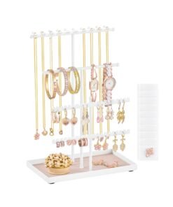 Jewellery Stand with Metal Frame and Velvet Tray Matte White
