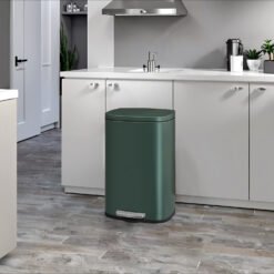 Pedal Rubbish Can 13 Gallon, Steel Trash Bin with Inner Bucket, Soft Close, for Kitchen, Green