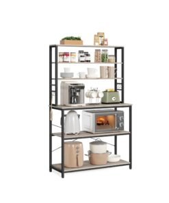 Baker’s Rack, Coffee Bar, 6-Tier Kitchen Storage Shelves with 6 Hooks