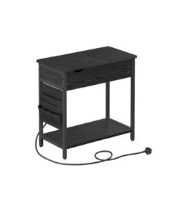 Narrow Nightstand with Power Outets, Side End Table, for Living Room