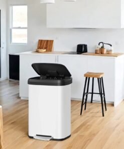 Tall Kitchen Trash Can, 50 L Stainless Steel Garbage Can, with Stay-Open Lid and Step-on Pedal