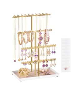 Jewellery Stand with Metal Frame and Velvet Tray Pale Gold