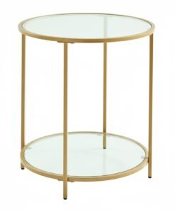 Glass End Table, Round Side Table with Metal Frame, for Living Room