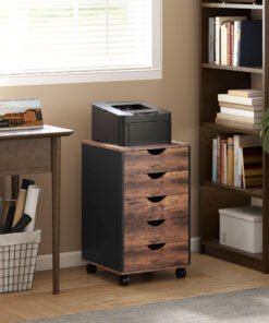 HOMCOM Five-Drawer Filing Cabinet - Rustic Brown