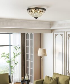 HOMCOM Crystal Chandelier Ceiling Light with 168 Octagonal Beads, Vintage 2-Light Flush Mount Ceiling Light for Living Room, Bedroom, Hallway, Dining Room, Black