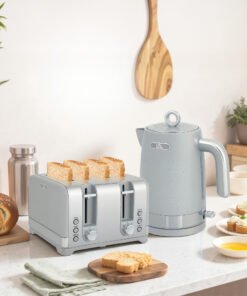 HOMCOM Sleek Textured Kettle and Four-Slice Toaster Set - Grey