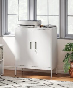 HOMCOM Metal Storage Cabinet with Lock and Adjustable Shelves - White