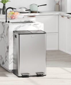 HOMCOM 56L Dual Compartment Stainless Steel Bin, with Deodoriser Holders - Silver Tone