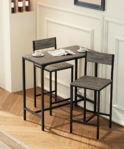 HOMCOM 3-Piece Bar Table Set with 2 Stools, Industrial Breakfast Bar Set with Footrest, Backrest for Dining Room, Small Space