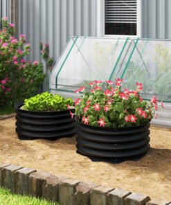 Outsunny Set of 2 Raised Garden Bed, Metal Planter Box with Safety Edging, Easy-to-assemble Stock Tank, Dark Grey