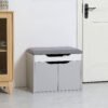 HOMCOM Shoe Bench with Cushion, Modern Storage Bench with Padded Seat, 2-tier Cabinet, Hidden Storage, Adjustable Shelf for Living Room and Entryway, Light Grey