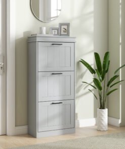 HOMCOM Three-Drawer Minimalistic Shoe Cabinet - Grey