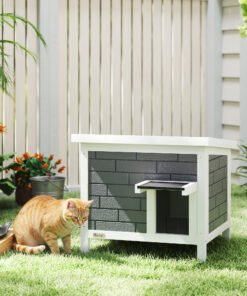 PawHut Outdoor Cat House Insulated with Openable Roof, Weatherproof Feral Cat Shelter for Rabbits, Cats, Grey