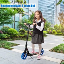 Folding Kick Scooter with Large Wheels for Age 8+ Kids Teens Adults-Black