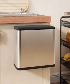 HOMCOM 8L Hanging Kitchen Bin, Rubbish bin with Lid and Removable Inner Bucket for Under Cabinet Door, Under Sink, Office