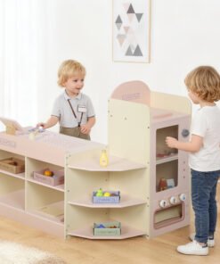 AIYAPLAY Kids Grocery Store, Children Supermarket Playset with Cash Register, Vending Machine, Display Shelves