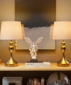 HOMCOM Bedside Lamps Set of 2, Modern Table Lamps with 3 Colour Temperatures, USB A+C Charging Ports and Linen Shade for Living Room Bedroom Office, Gold Tone