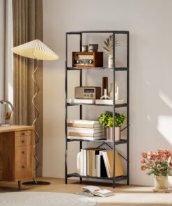HOMCOM 5-Tier Bookshelf, Industrial Bookcase with Metal Frame - Dark Grey and Black