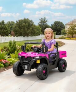AIYAPLAY Kids Ride on Car, 12V Electric Kids UTV with Electric Dump Bed, 4-Wheel Suspension for 3-8 Years, Pink