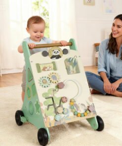 AIYAPLAY Wooden Baby Walker, Push Along Walker Toys with Speed Control, Xylophone, gears and Bead Maze, Green